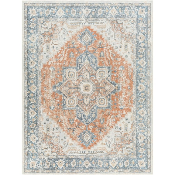 Artistic Weavers  Sky Blue/Rust 2' x 3'  Machine Washable Rectangle Area Rug