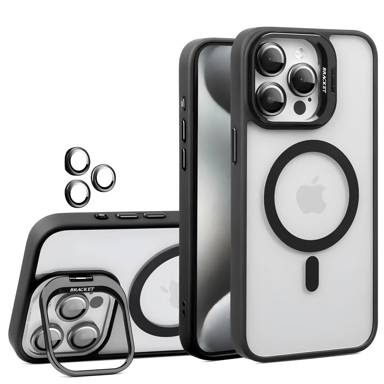 ELEHOLD Case for iPhone 15 Pro Max, Magnetic Shockproof Case Rugged Cover with Invisible Lens Bracket, Compatibel with MagSafe, with Lens Protector