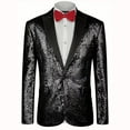 thumbnail image 2 of ZQUUVOU Men's Blazer Sequin Notch Lapel Solid Color Tuxedo Jacket One Button Dress Suit Blazer Jacket for Wedding Dinner Prom Party Black, 2 of 4