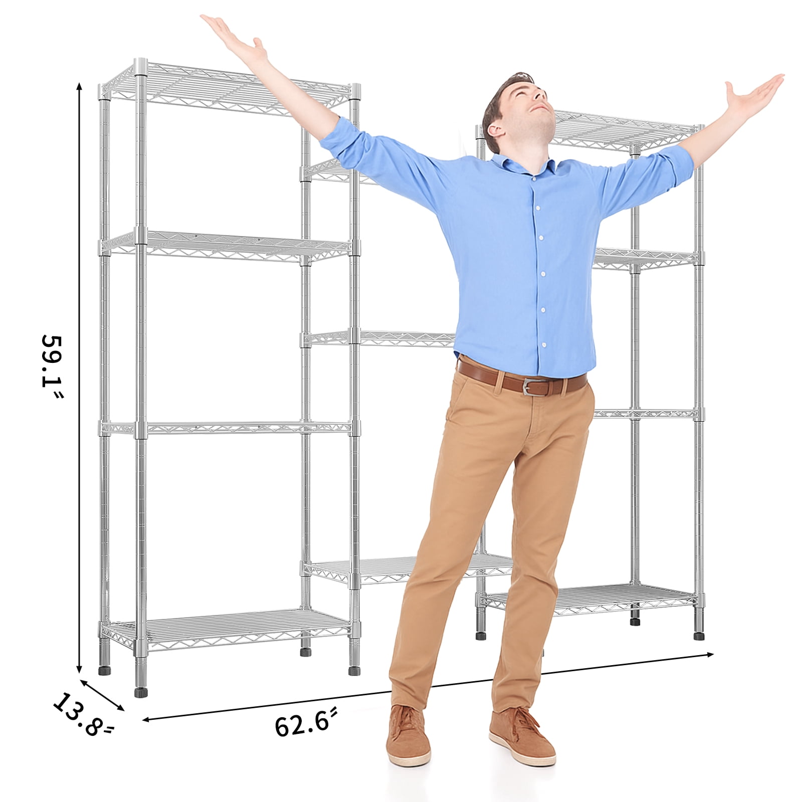 Ktaxon 3-Rows 1430LBS Heavy Duty Wire Shelving, 4-Tier Steel Garage Storage Rack, Adjustable DIY Metal Commercial Shelving for Garage Pantry Storage Organizer, 62.9"W x 13.8"D x 59"H