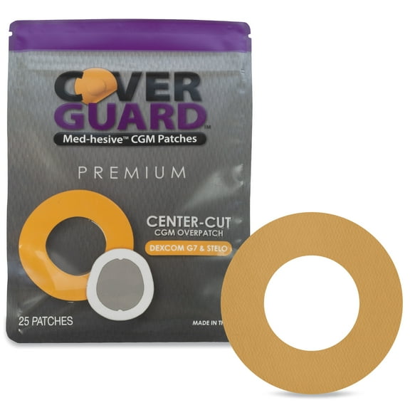 CoverGuard Center Cut Overpatches for Dexcom G7 | 25 Ct Tan | Premium Waterproof CGM Covers | Latex-Free | Anti-Fray | Easy Application & Removal | Sensor Protection