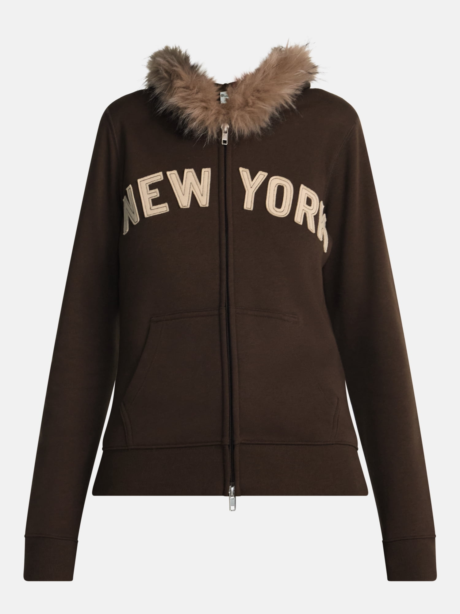 No Boundaries Zip Up Hoodie with Faux Fur Trim, Women’s XXS-XXL