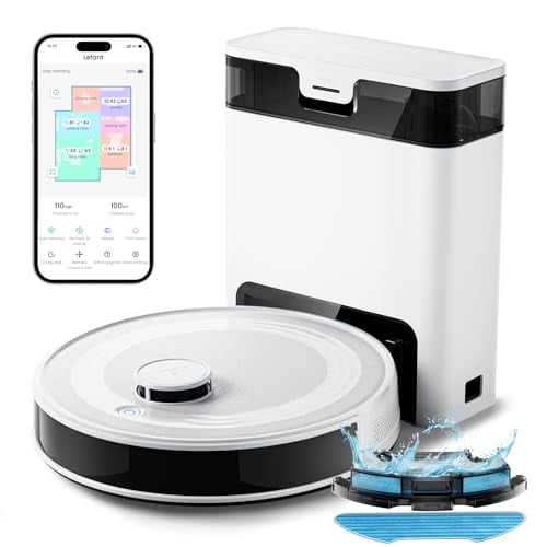 Robot aspirador y fregona Lefant, 8 semanas de vaciado automático con dos opciones de depósito de polvo, LiDAR de 6000 Pa con mapeo preciso, 240 minutos de autonomía, detección de alfombras, wifi/app