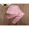 thumbnail image 3 of Ensemble de Pyjamas en Satin de Soie pour Enfants 2 Pcs Unisexes Haut à Manches Longues Col Rabattu Pantalon Taille Élastique, 3 of 7
