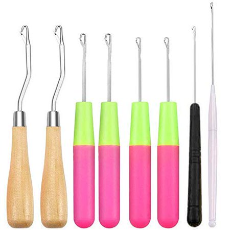 Latch Hook Crochet Needle Set Bcmrun 8pcs Wooden Bent Latch Hook Hair Tool Kits Plastic Curl Crochet Needle For Kids Adults Braid Hair Carpet Making And Other Craft Walmart Com Walmart Com