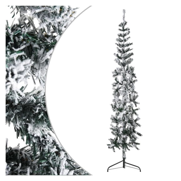 Slim Artificial Half Christmas Tree with Flocked Snow 8 ft
