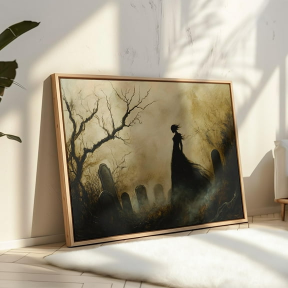 Haunting Gothic Graveyard Art, Victorian Ghost Silhouette, Dark Aesthetic Wall Decor, Spooky Macabre Cemetery Wall Art, Modern Wall Decor, 8x12 UNFRAMED