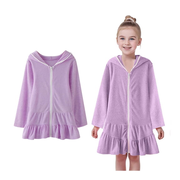 Girls Swimsuit Cover Up Swim Zip Hoodie Long Sleeve Girls' Swimwear Beach Cover Up Girls Swim Cover Up Size 1-2 Years