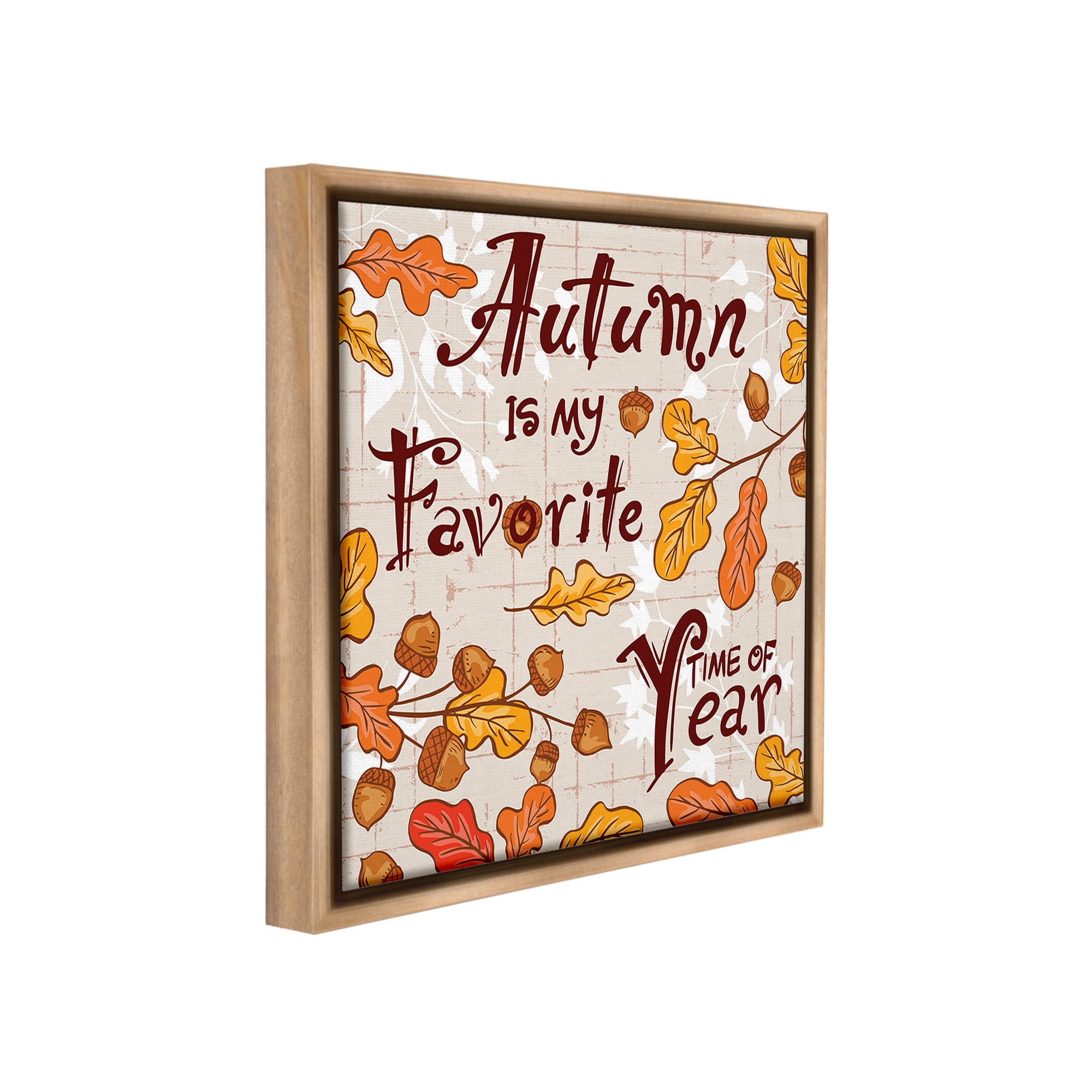 Stupell Industries Autumn Phrase with Leaves Holiday Painting Brown Floater Framed Canvas Art Print Wall Art, 18 x 18