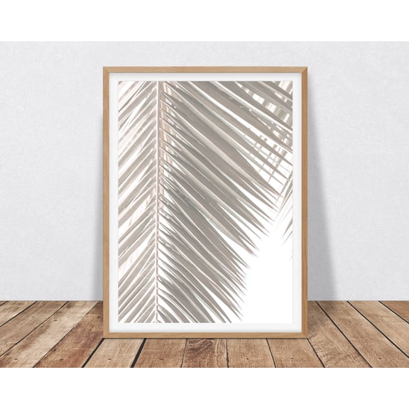 Palm Leaf Wall Art, Tropical Decor Palm Print Modern Coastal, Beige Neutral Color Wall Art, Neutral Decor Home Decor #3991, Unframed Poster Size 8x12