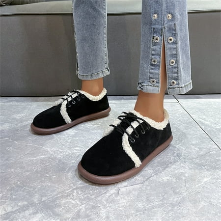 

Snow Boots Ladies Fashion Retro Low Top Casual Single Shoes Plush Warm Lace Up Flat Cotton Shoes