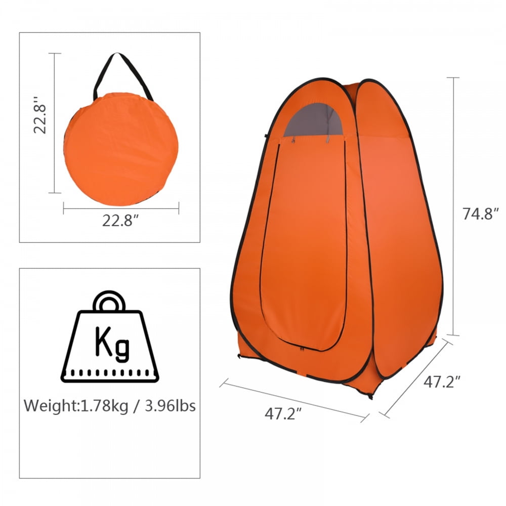 74.8" Height Portable Pop-up Toilet Shower Tent for 1-2 People, Changing Room Dressing Tent Camping Shelter with Steel Wire Construction and Large Zipper Door for Outdoor, Orange