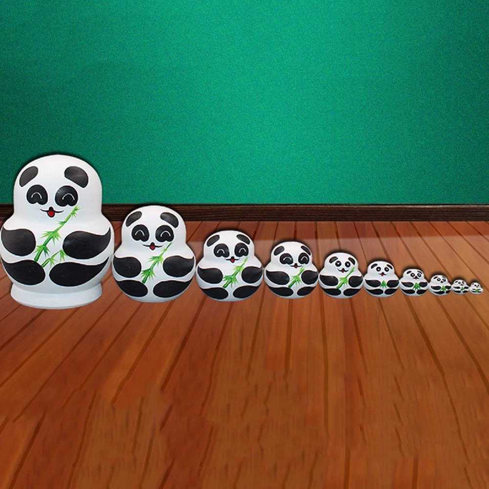 Poupées Gigognes En Bois En Forme De Panda - Lot De 6, Faites à La Main, De 2,2 Cm à 11 Cm