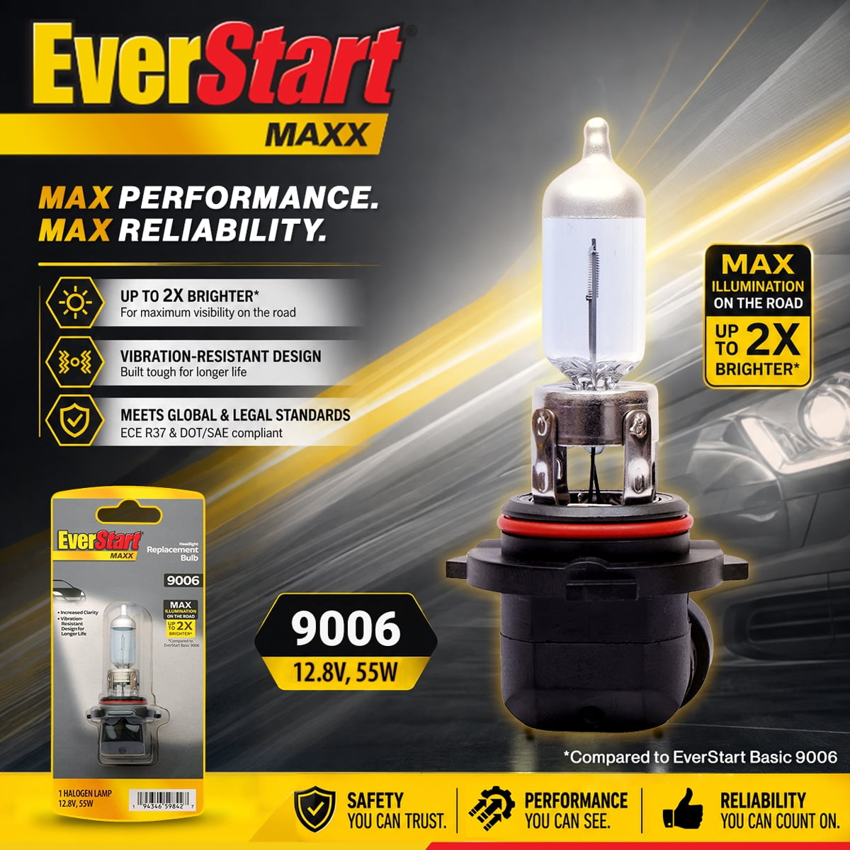 EverStart Maxx 9006 Halogen Headlight Bulb, 1 Pack, Compatible with Multiple Cars