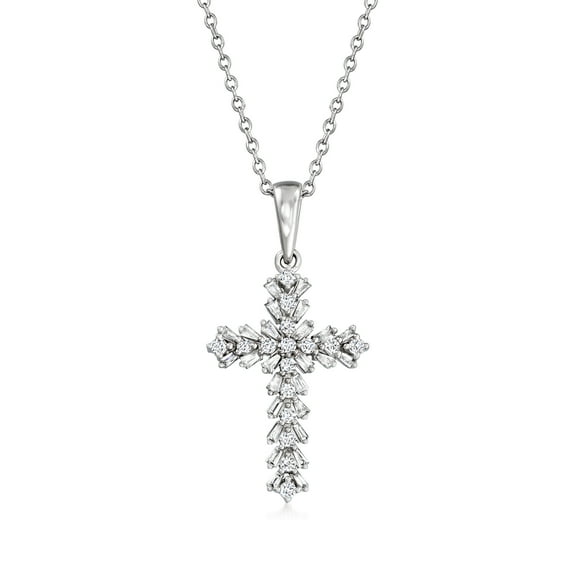 Ross-Simons 0.25 ct. t.w. Diamond Cross Pendant Necklace in 14kt White Gold, Women's, Adult