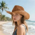thumbnail image 4 of BadPiggies Straw Cowboy Hat for Men Women Cowgirl Woven Sun Hat Wide Brim Beach Summer Cap Adjustable (Khaki), 4 of 7