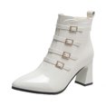 thumbnail image 2 of Botas de cuero con cremallera lateral y hebilla decorativa de tacón alto y punta estrecha para mujer a la moda de otoño Wmkox8yii hfjk1122, 2 of 9
