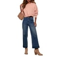 thumbnail image 3 of Womens High Waist Wide Leg Jeans Trendy Cropped Denim Pants Solid Ankle Length Stretchy Jeans with Pockets Blue L, 3 of 9