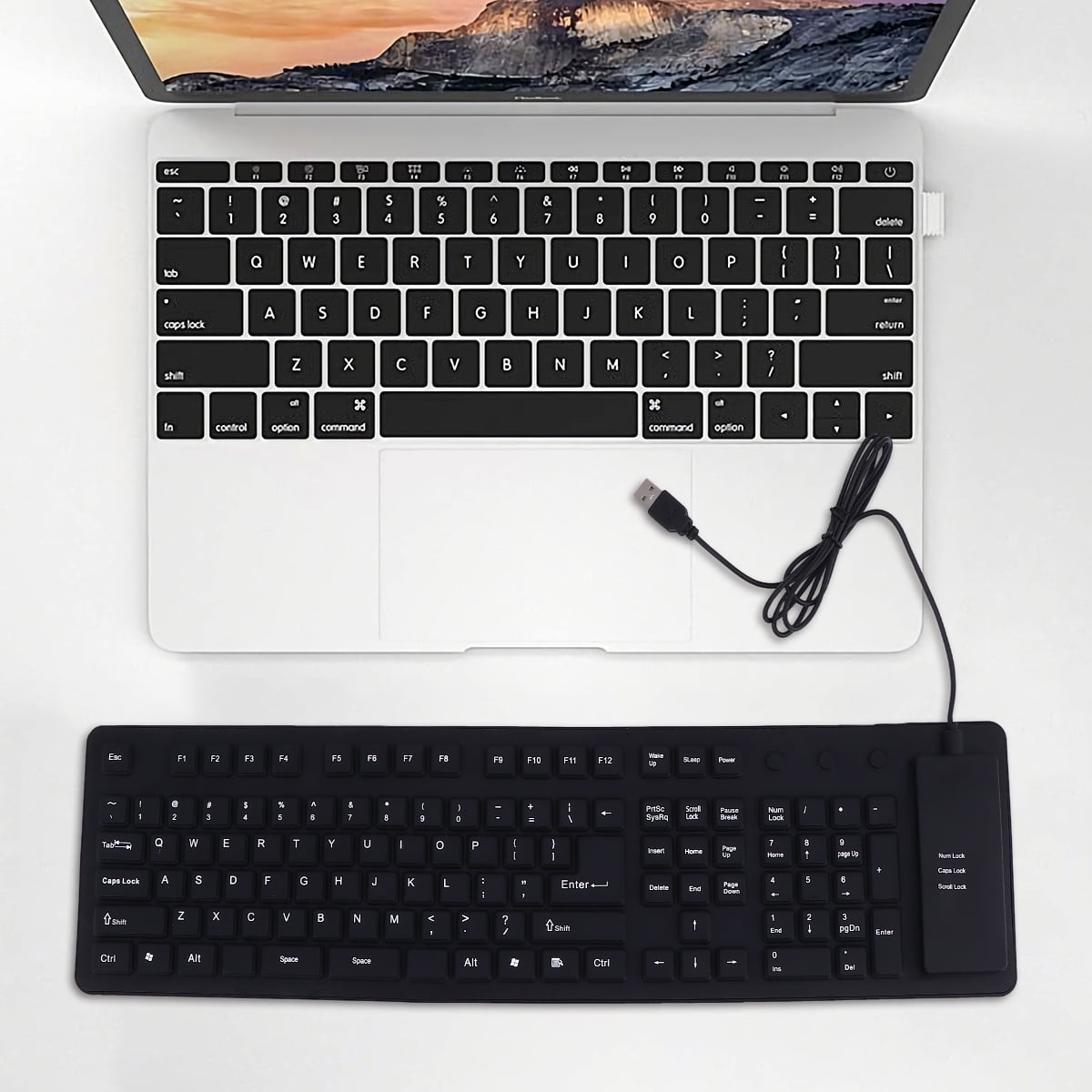 Roll-up-Tastatur-Computer, wasserdicht, 109 Tasten, geräuschlose USB-Tastatur mit Kabel