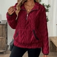 thumbnail image 2 of Women'S Sherpa Zip-Up Hoodie, Loose Fit Cropped Winter Casual Sweatshirt With Half Collar, Soft Fleece Pullover For Streetwear & Daily Outfits Wrm Valentine'S Hoodie (S, Wine) ZMTing, 2 of 5
