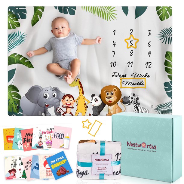 Manta para bebé Nestworthy de forro polar Milestone de 60 x 40 pulgadas