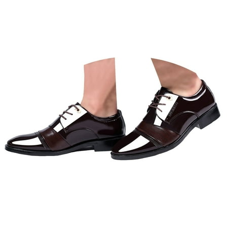 Mepaouo Men s Tuxedo Dress Shoes Bright Leather Classic Lace-up Formal Oxfords for Wedding Prom
