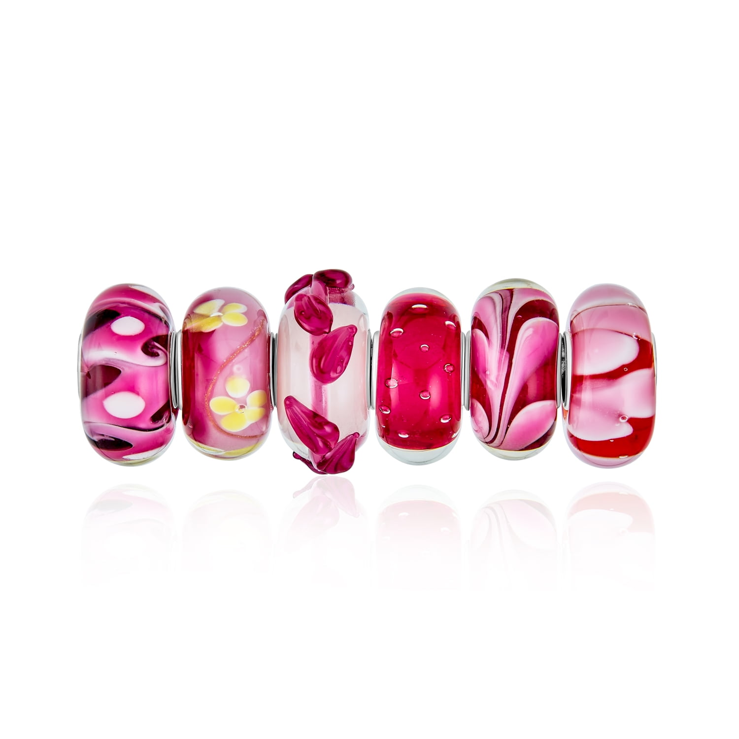 Red Pink Swirl Pattern Murano Glass Large Hole Bead fits European Charm Bracelet Red Pink Swirl Pattern Murano Glass Large Hole Bead fits European Charm Bracelet
