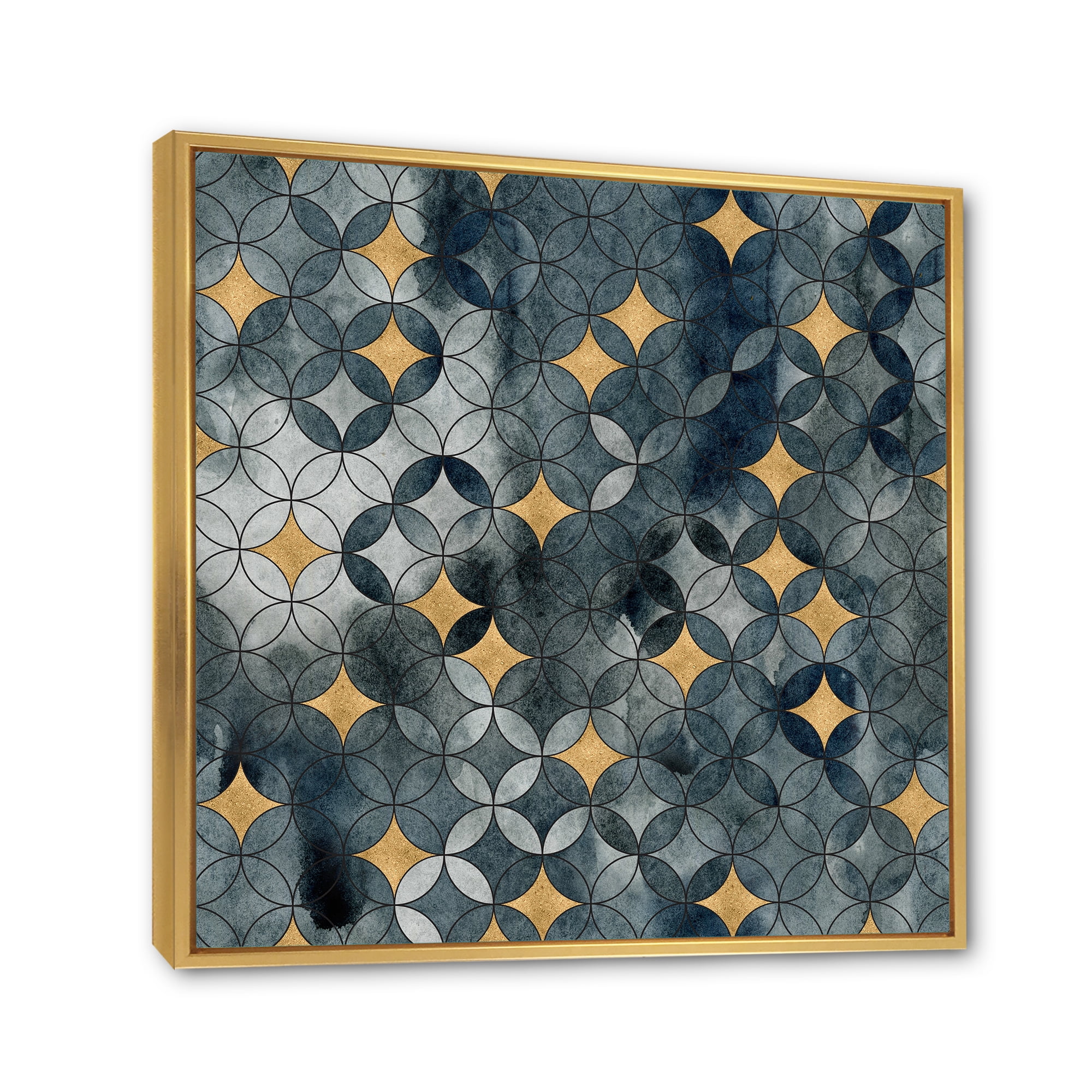 Designart 'Geometry Golden Stars With Intersecting Circles' Modern Framed Canvas Wall Art Print