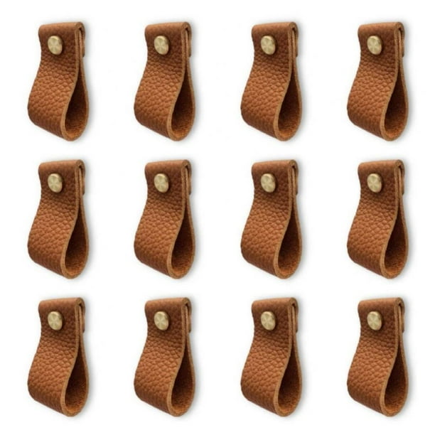 Leather Drawer Pulls 12 Pcs Leather Dresser Knobs, Handmade Pure Leather Handles for