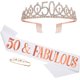 thumbnail image 1 of Corona de 50 cumpleaños para mujer, corona de tiara con diamantes de imitación, kit de cumpleaños 50 & Fabulous, decoración de cumpleaños para mujer de 50 años (blanco), 1 of 5