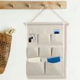 thumbnail image 5 of Hanging Multi-Pocket Fabric Storage Bag - Door/Wall-Mounted Organizer for Small Items, Space-Saving Dormitory/Office/Home Miscellaneous Storage, Beige Cotton Multi-Layer Storage Pouch, 5 of 6