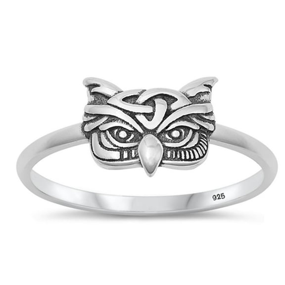 Cute Celtic Owl Ring .925 Oxidized Sterling Silver Band Jewelry Female Male Unisex Size 7