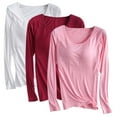 thumbnail image 1 of FcBaudy Hauts pour Femmes, Blouses & Chemises à Manches Longues Col Rond, Chemises pour Femmes Couleur Unie Coussin de Poitrine Chemise à Armatures Manches Longues Col Rond Chemise Femmes Pyjamas en Modal, 1 of 2