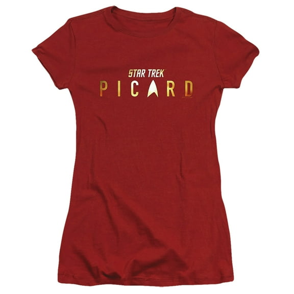 Star Trek Picard Picard Logo Rendered Junior Women's Sheer T-Shirt Cardinal