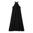 thumbnail image 4 of Miluxas Women's Halter Neck Sleeveless Maxi Dress Pleated Front A Line Looes Flowy Long Dress with Pockets Lightweight Beach Vacation Outfits Black, 4 of 7