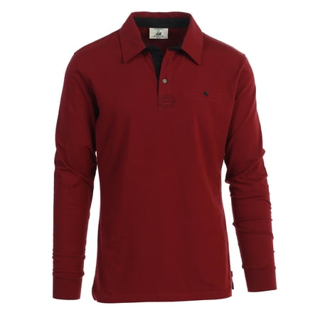 Mens Bamboo Charcoal Polo - Gioberti Men's Contrast Collar Long Sleeve Polo Shirt