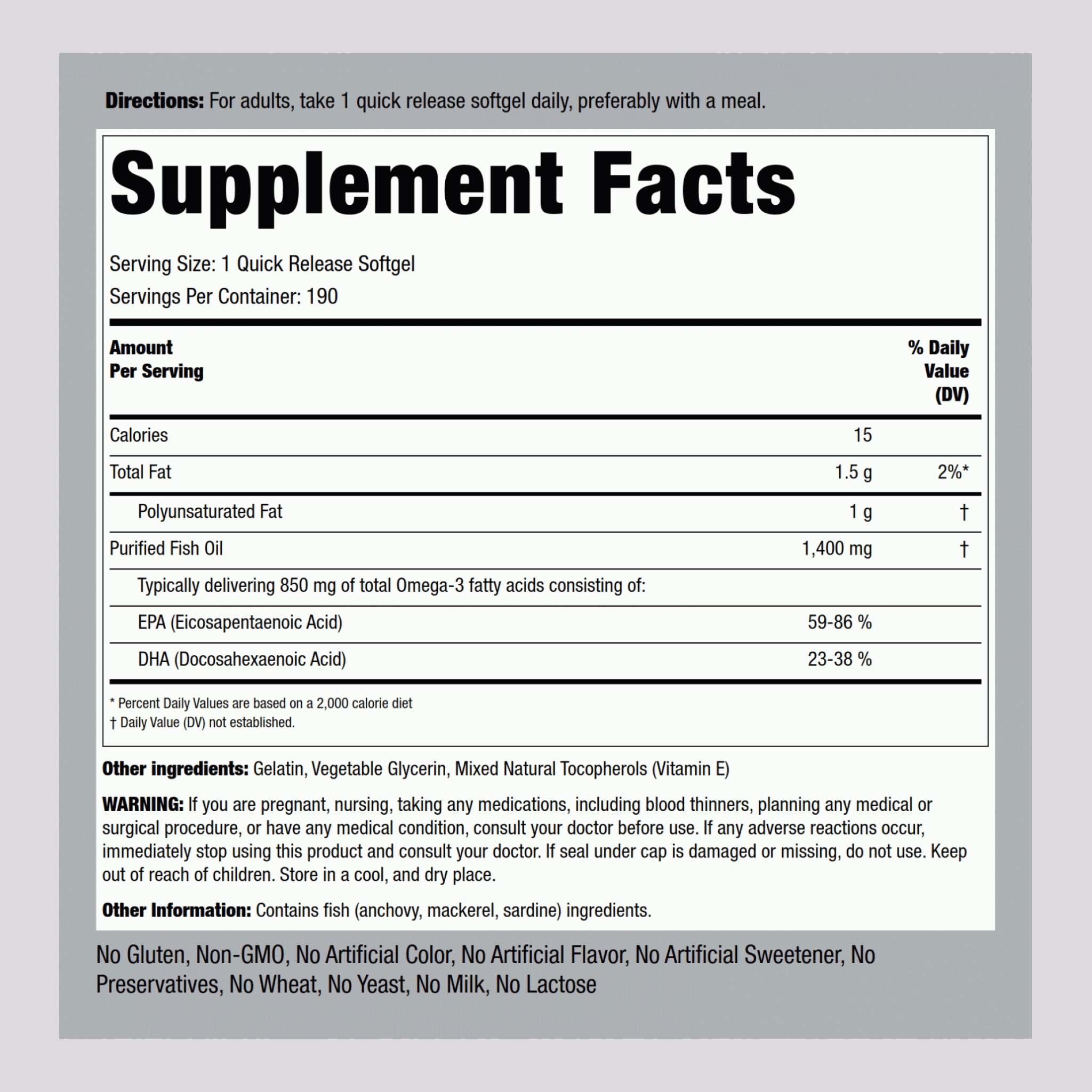 Triple Strength Omega 3 Fish Oil | 1400 mg | 190 Softgels | With EPA & DHA | by Piping Rock