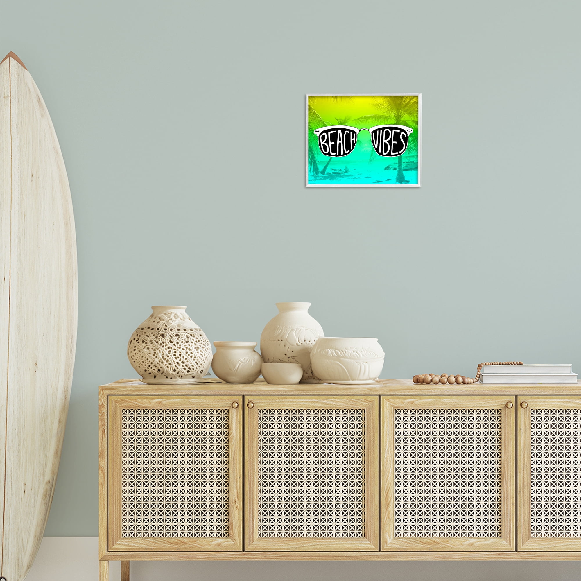 Stupell Industries Beach Vibes Sunglasses Typography Painting White Framed Art Print Wall Art, 14 x 11