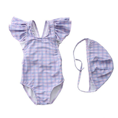 

Baby Girl Swimsuit Cute One Piece Bathing Suit with Sun Protection Ruffles Swimwear (9M-6T)