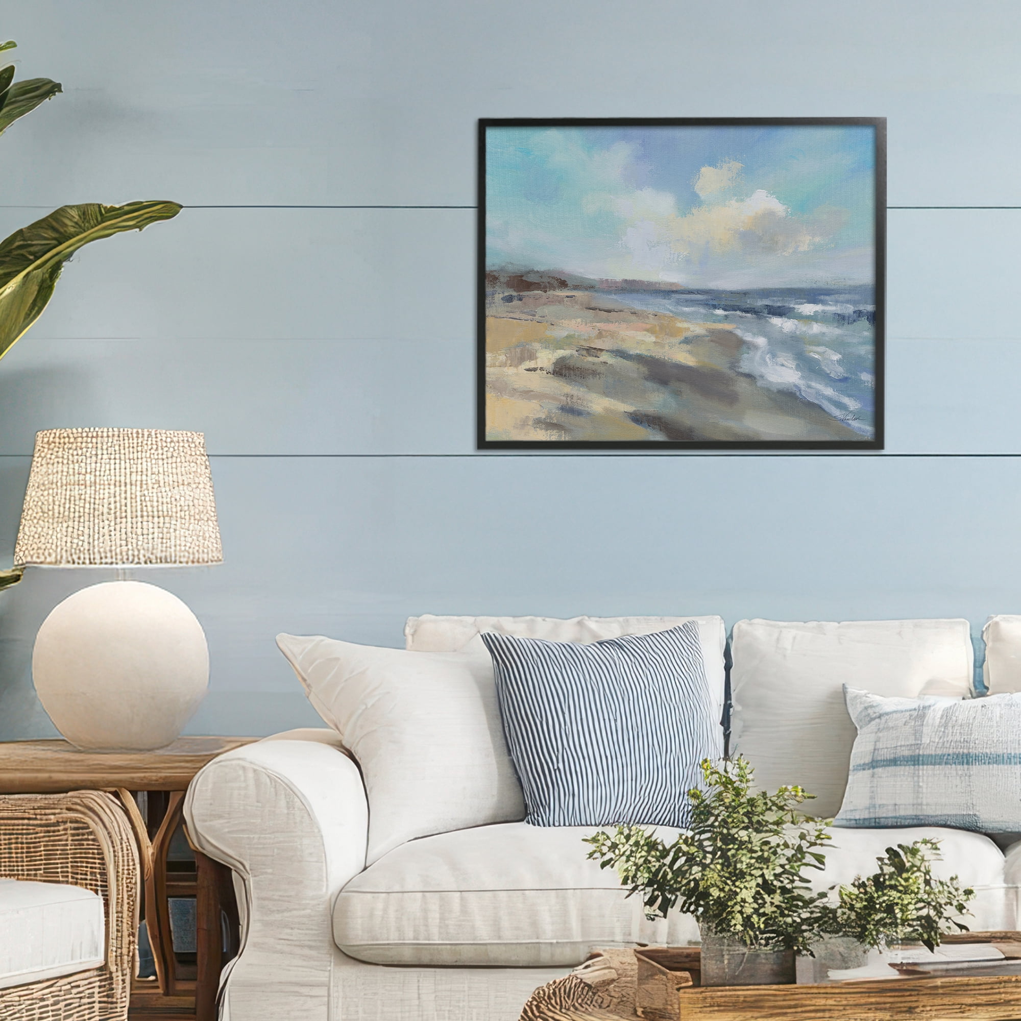 Stupell Industries Serene Morning Beach Waves Black Framed Giclee Art, design by Silvia Vassileva