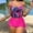 Hot Pink, variant on Honeeladyy Womens High Waisted Bikini Sets Two Piece Printed Swimsuits Adjustable Strap Top with Side Tie Boyshorts Hot Pink L