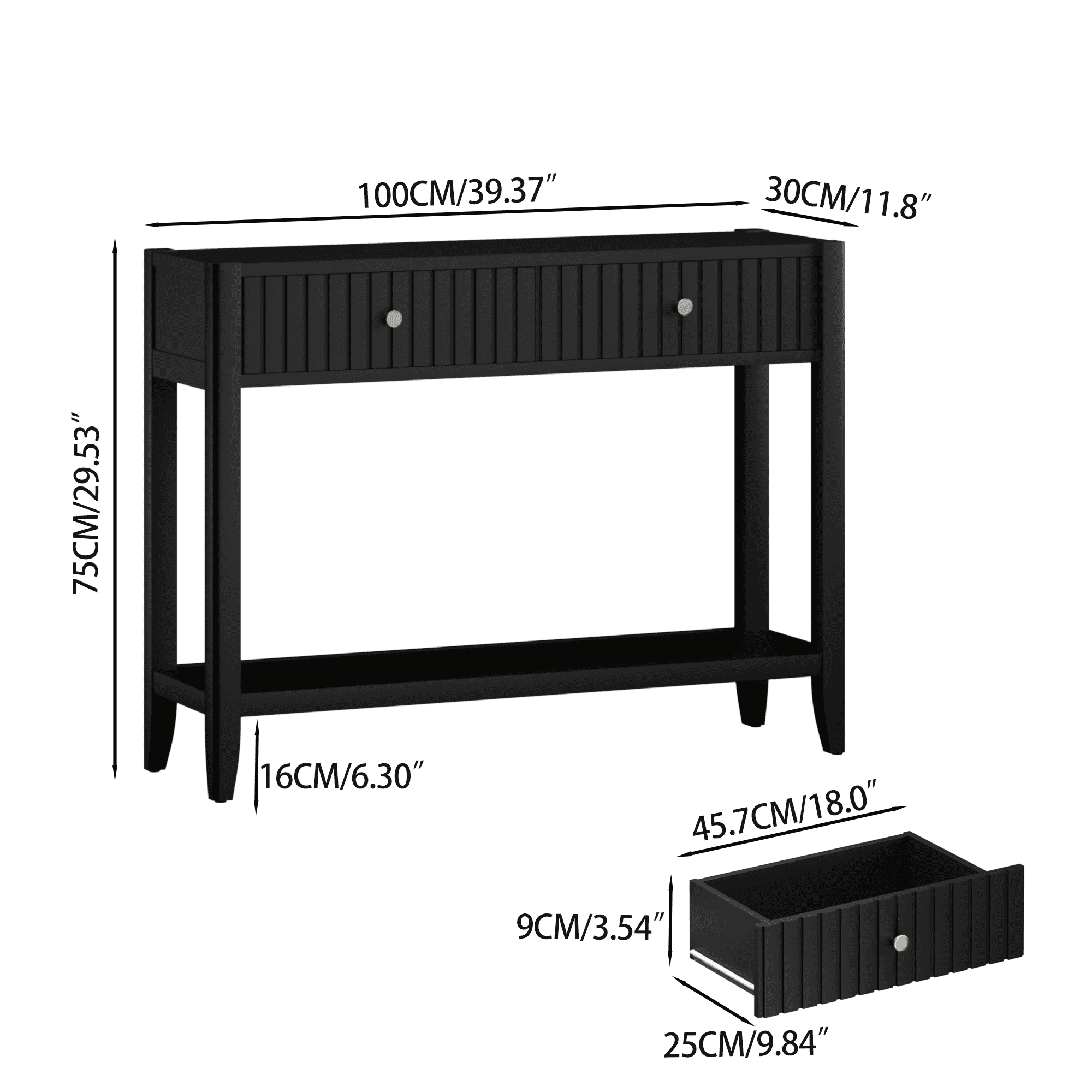 39" Console Table with 2 Drawers,Wood Narrow Accent Sofa Table Entryway Table with Storage Shelf for Living Room,Front Hall,Hallway,Black