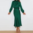 thumbnail image 2 of IDOPIP Women's Elegant Long Sleeve Satin Dress Mock Neck Elastic Waist Cocktail Party Maxi Dress, 2 of 8