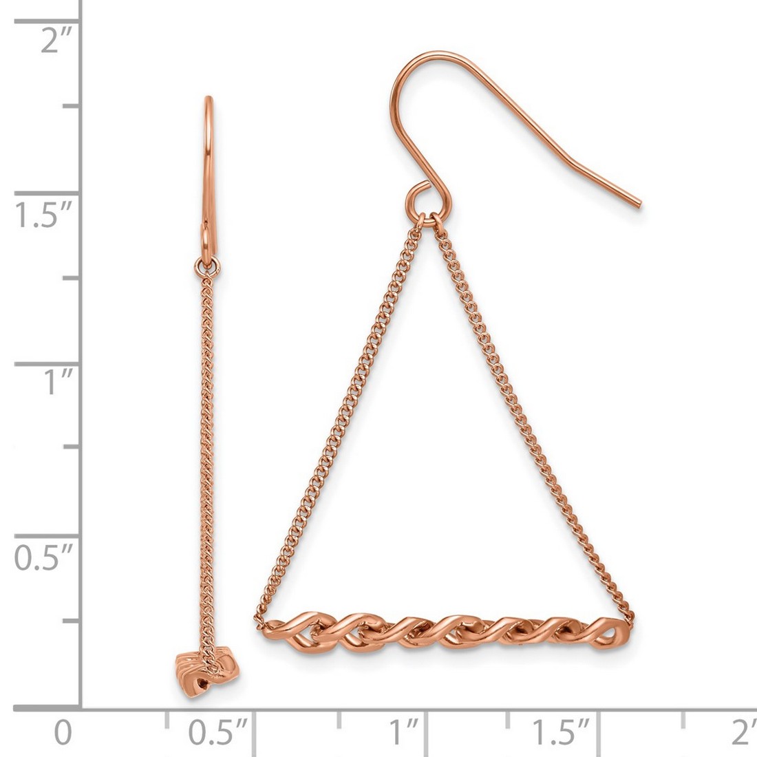 Stainless Steel Polished Rose Ip Plated Twisted Bar Dangle Shepherd Hook Earrings 32x27.5mm Wide Dangle Earring for Wome