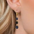 thumbnail image 3 of Gem Stone King 18K Yellow Gold Plated Silver Blue Sapphire 3 Stone Dangle Earrings for Women (6.91 Cttw, Gemstone September Birthstone, Oval 8X6MM, 7X5MM and 6X4MM), 3 of 6