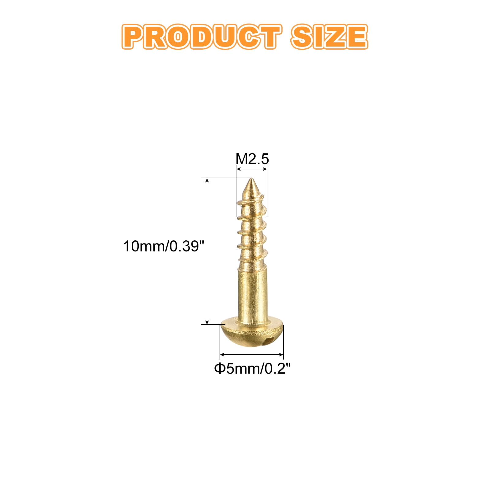 Wood Screws M2.5 x 10mm Slotted Round Head Copper Self-Tapping Screw 200 Pcs