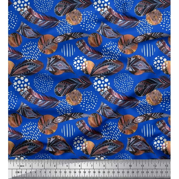 Soimoi Poly Georgette Fabric Brush Stroke & Feather African Print Fabric by The Yard 42 Inch Wide