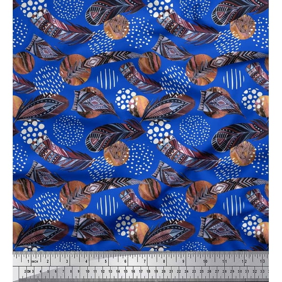 Soimoi Cotton Poplin Fabric Brush Stroke & Feather African Print Sewing Fabric Yard 56 Inch Wide