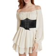 thumbnail image 1 of Robes Décontractées pour Adolescentes 2 Pcs Robe Blanche à Col Haut pour Femmes Robe Ligne Sans Bretelles Longueur Genou Patchwork Robe de Plage Costume de Carnaval Fête avec Ceinture, 1 of 5