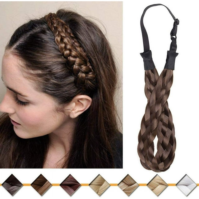 Diadema trenzada de pelo sintético, diadema con trenzas de tamaño mediano para mujeres, señoras y niñas, accesorio de belleza, granate y marrón ceniza